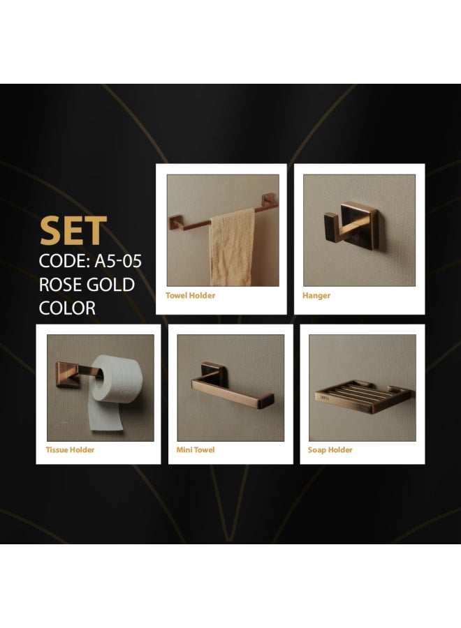 طقم إكسسوارات حمام باللون الذهبي الوردي